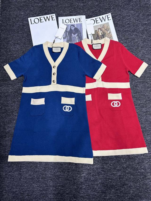 Gucci classic double Glogo color matching embroidered jacquard knitted short-sle