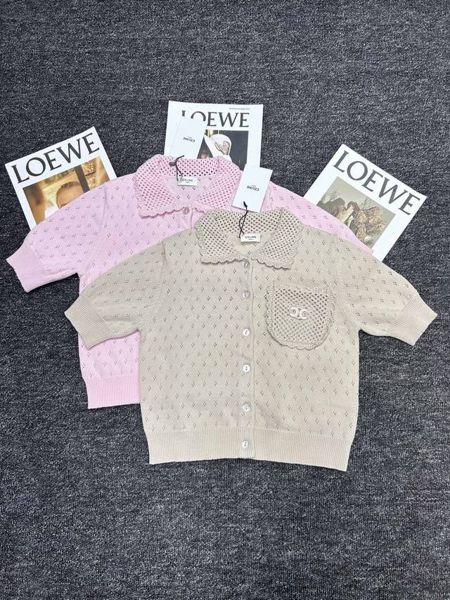 Celine's new style of women's clothing, the doll collar hollow knitted cardigan,