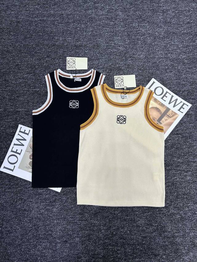 New trend of women's clothing Loewe hem color matching embroidered logo vest, si