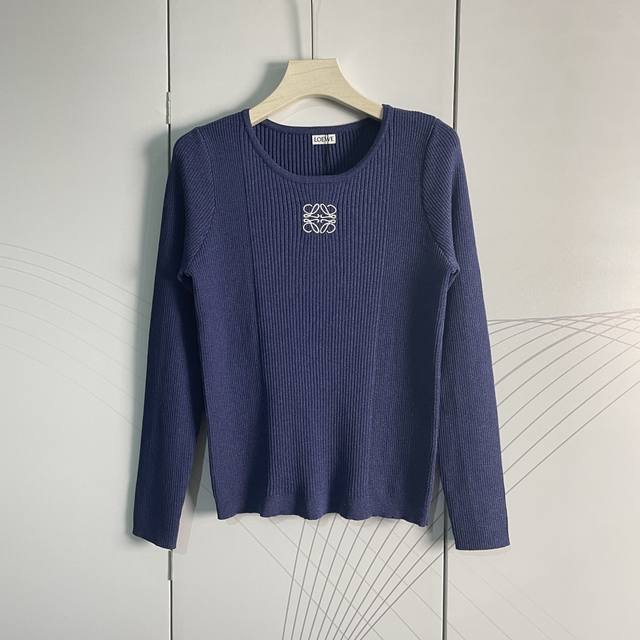 Loewe's new embroidered logo high elastic ribbed silk blended round neck slim fi