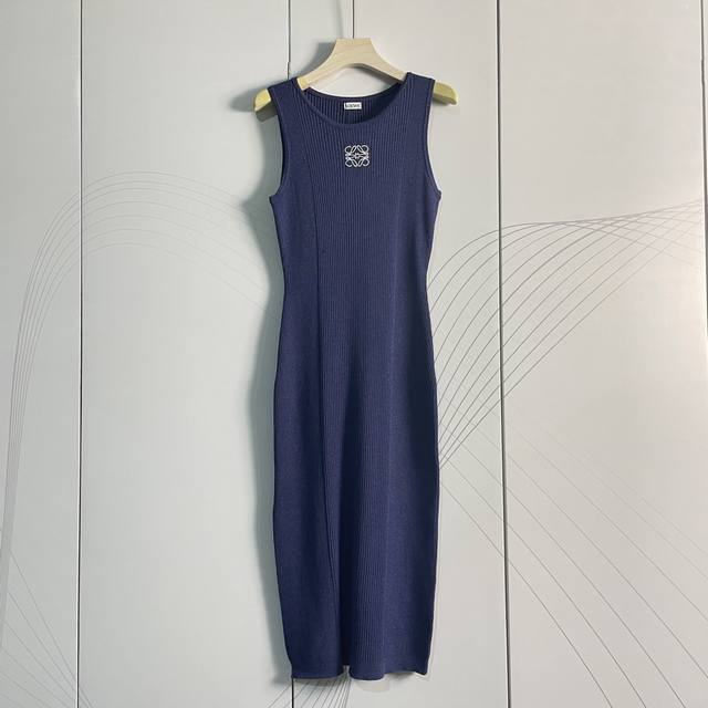 Loewe new embroidered Logo high elastic ribbed silk blended sleeveless vest dres