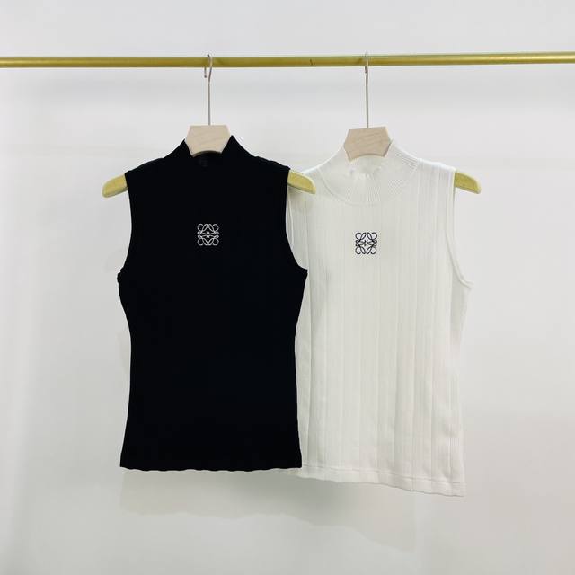 Loewe new half-high collar chest embroidered logo sleeveless knitted bottoming v
