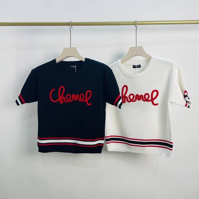 Chanel & Chanel new embroidered letters slim and versatile short-sleeved sweater