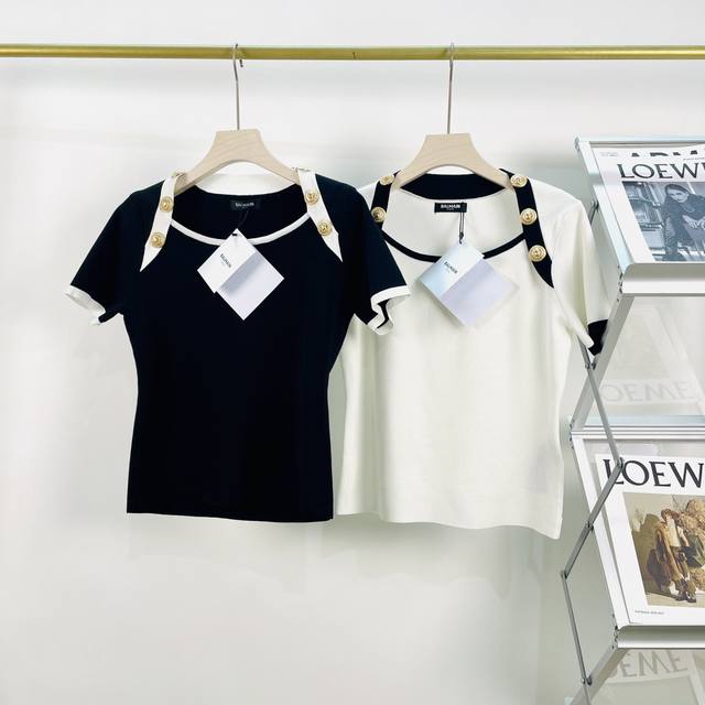 Balmain's new elegant temperament square collar slim contrast color lion head me