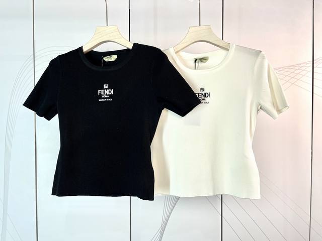 Fendi & Fendi new classic embroidered letter logo round neck short sleeve top 2