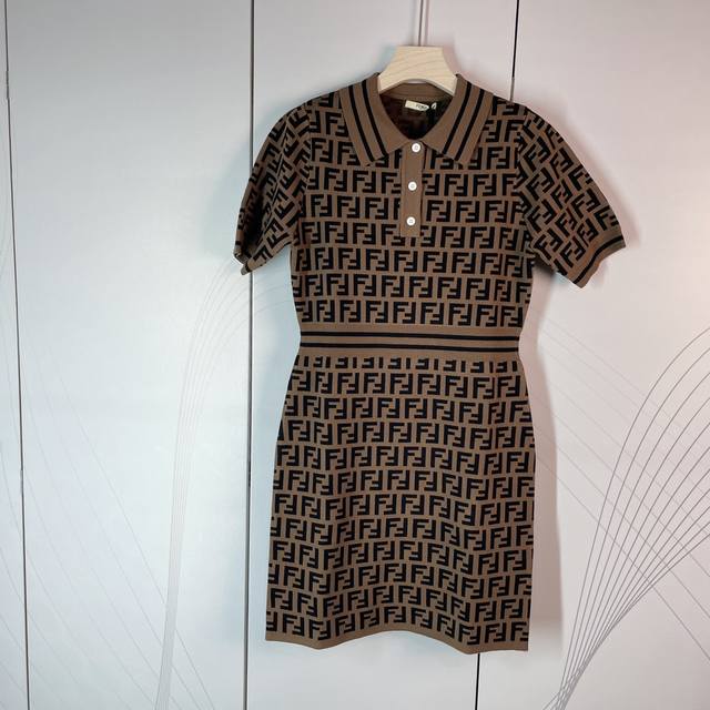 Fendi Fendi spring and summer new brown classic old flower Polo waist dress Sml
