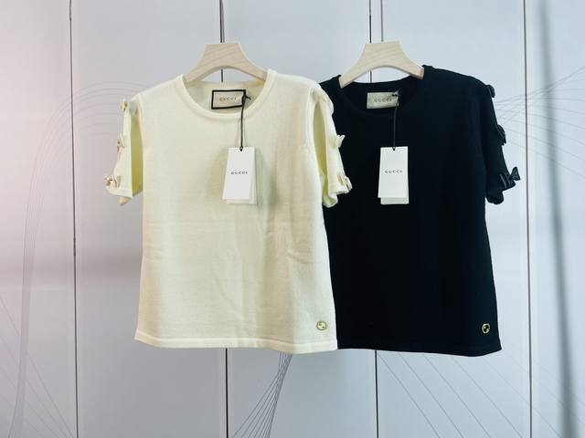 Gucci & Gucci new double G embroidery with bow details short-sleeved knit top 2