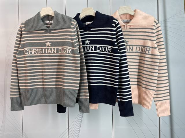 Dior & Dior new contrast lapel loose striped sweater 3 colors 3 sizes Sml ready
