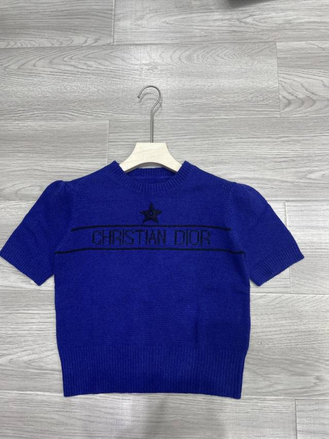 Dior"&Dior new five-pointed star embroidered Logo round neck short-sleeved top S