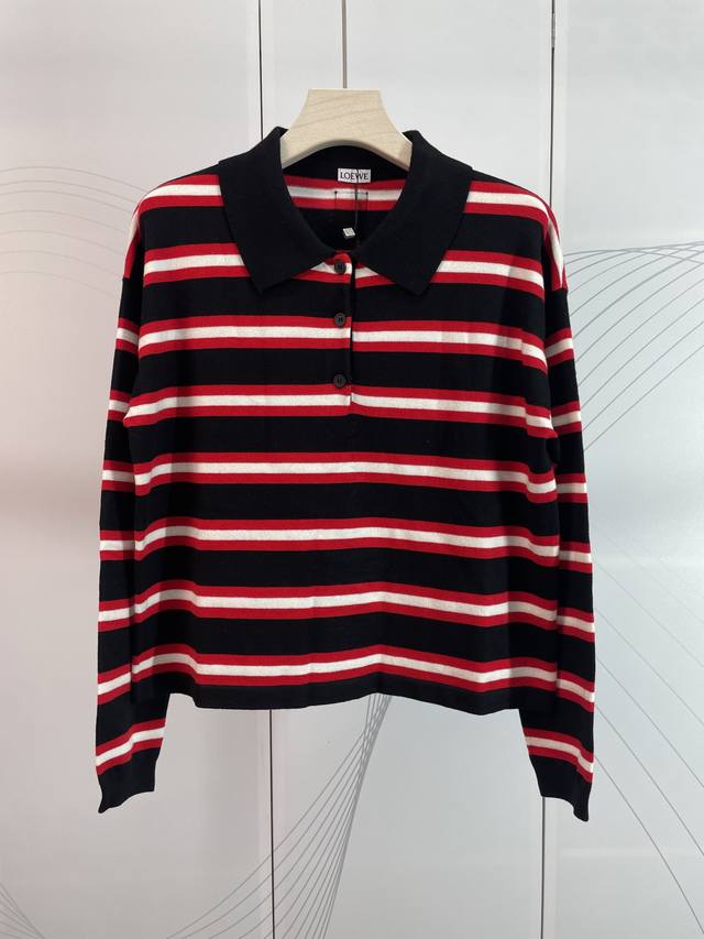 Loewe new striped contrast color Polo long-sleeved bottoming shirt Sml spot supp