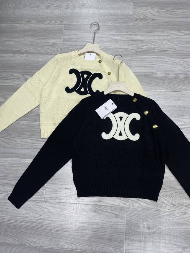 Celine new Arc de Triomphe embroidery round neck long sleeve short loose knit sw
