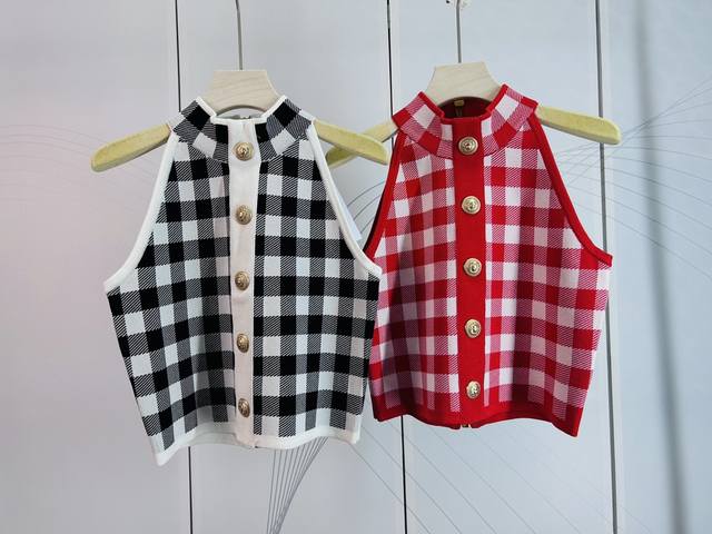 Balmain new French retro sleeveless halter neck vest short top 2 colors three si