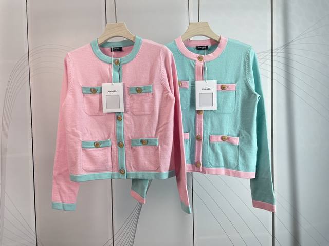 Chanel & Chanel new 4-pocket gradient color brick button contrast color long-sle