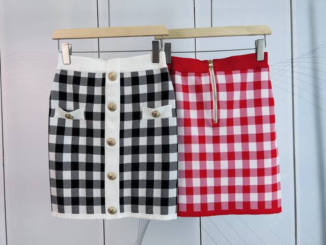 Balmain new women's gold button plaid skirt 2 colors 3 sizes Sml ready to supply
