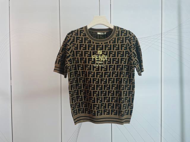 Fendi & Fendi new classic double F yellow letter embroidery round neck short-sle