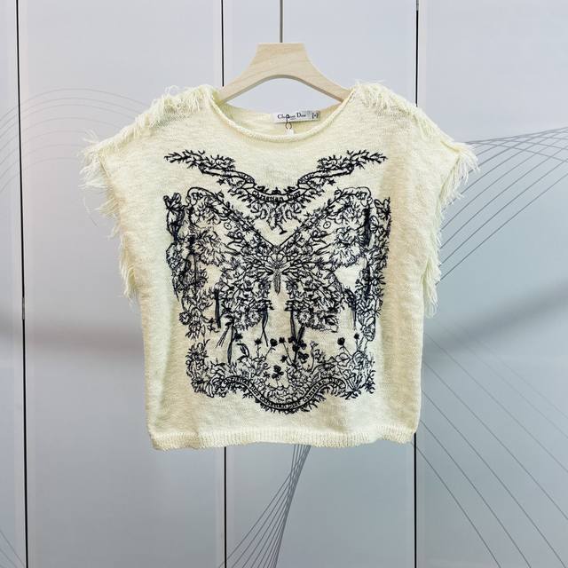Dior & Dior new butterfly flower embroidered vest tassel color Sml spot supply
