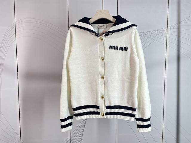 Miumiu new navy lapel embroidered logo cardigan jacket 2 colors 3 sizes Sml read