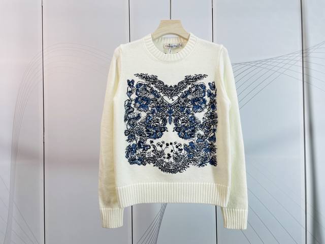 Dior&Dior new heavy embroidery butterfly flower pattern series round neck long s