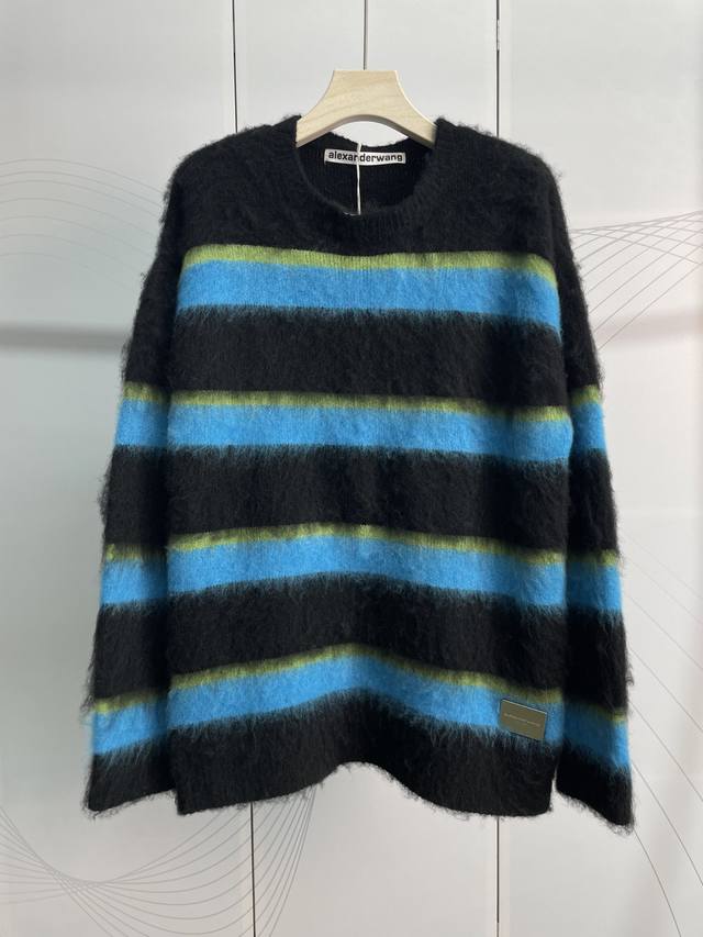 Alexanderwang new women's oversized round neck striped high proportion mohair sw