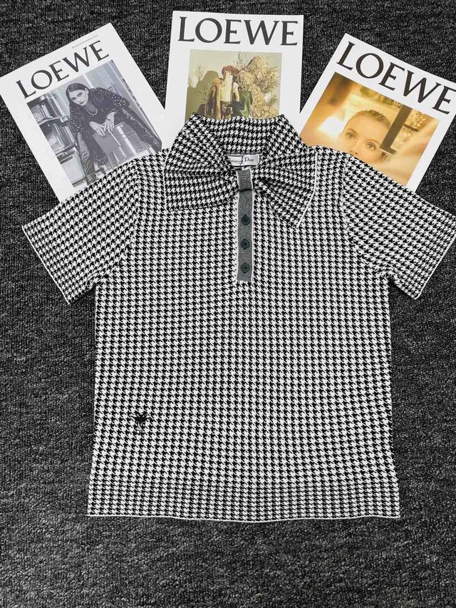 Dior&Dior new classic houndstooth chest tie bow short-sleeved top Sml spot suppl