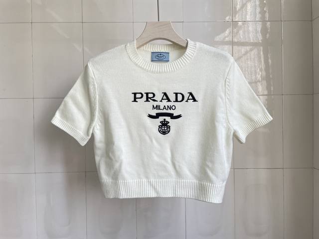 Prada Prada new embroidered logo round neck short sleeve top Sml spot supply