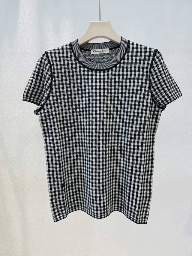 1:1 top version Dior&Dior new classic houndstooth embroidered bee wool short-sle