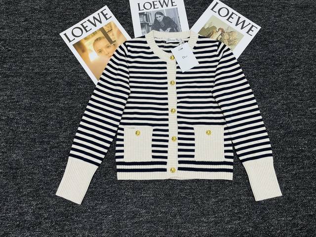 Dior & Dior early autumn new striped button pocket knitted cardigan Sml spot sup