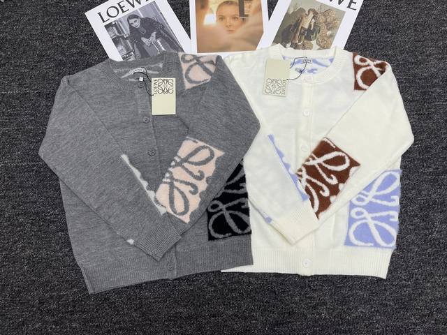 Loewe new velvet Aangranm jacquard intarsia round neck cardigan 2 colors 3 sizes