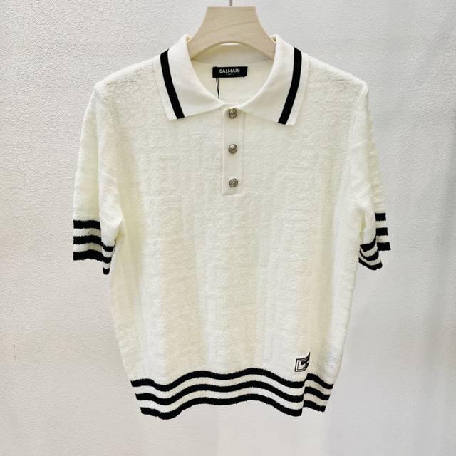 Balmain new women's lapel embossed leather label casual short-sleeved Polo shirt