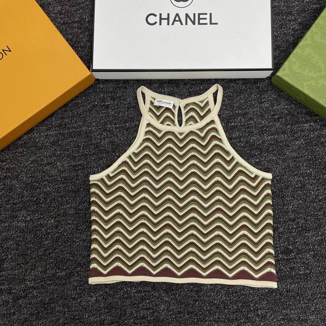 Ysl & Saint Laurent V-patterned color-blocked knitted sleeveless vest Sml spot s