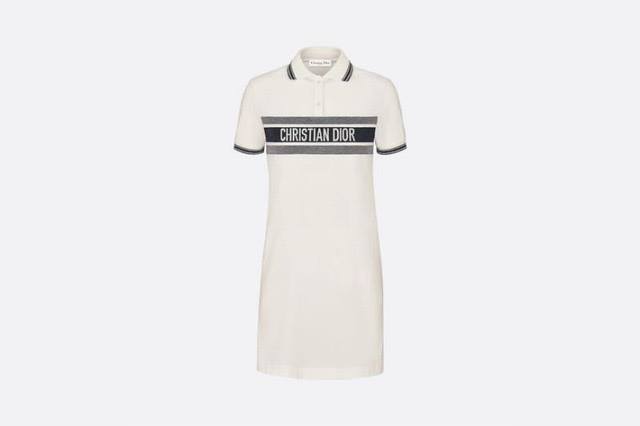 New Christian Dior & Dior Lapel Striped Jacquard Round Neck Short Sleeve Dress T