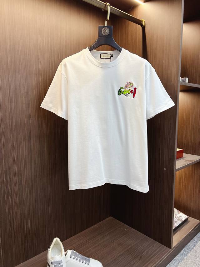 Gucci 25Ss new classic embroidered short sleeves, celebrity style, made of doubl