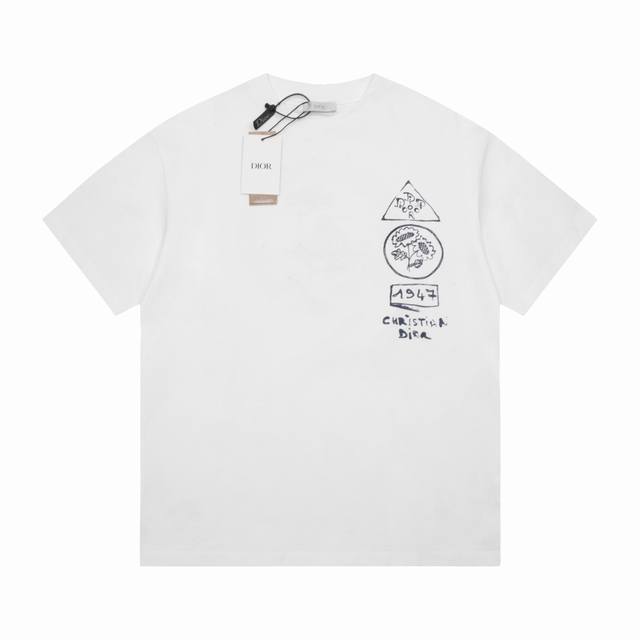 High quality Dior new front and back pattern round neck short sleeve T-shirt ado