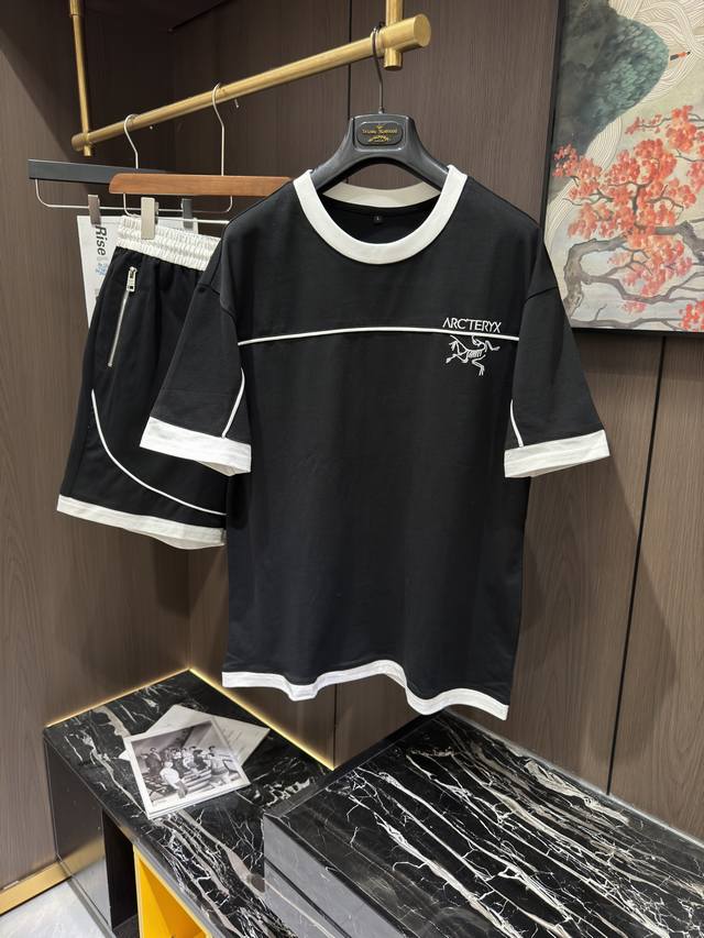 Arc25S New Men's Casual Round Neck Short Sleeve Shorts Set, Size M-3Xl