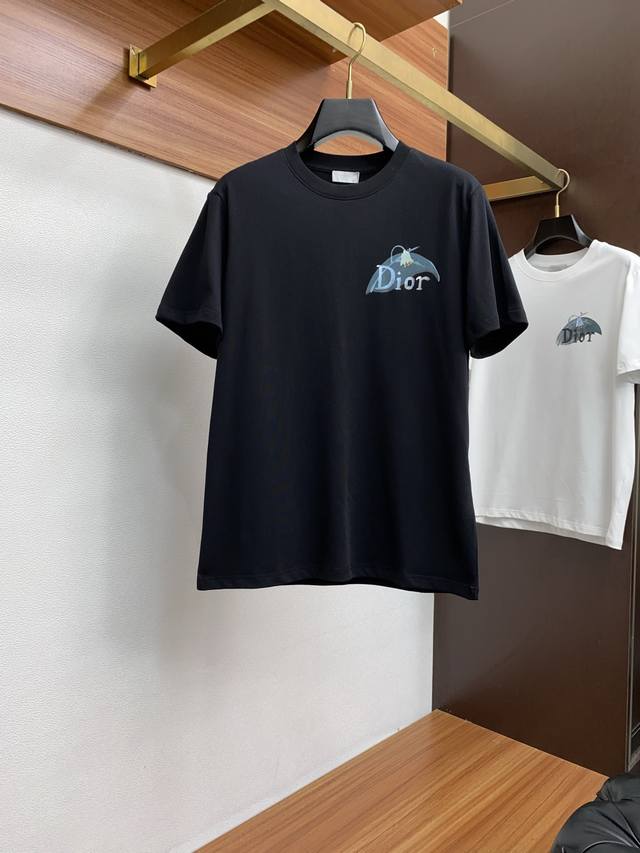 Dior Ss new technology logo pure cotton wide version round neck men's short-slee