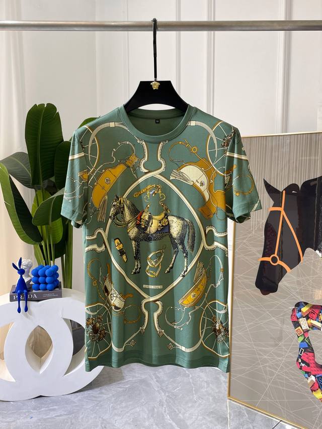 H Ma Shi 2025Ss Spring and Summer boutique printed short-sleeved T-shirt officia