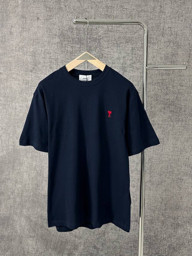 Ami Paris 2025 Summer Classic Chest Red Heart Embroidery Logo T-shirt This class