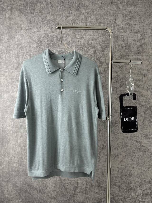 Dior 2025 Summer New Product Letter Embroidered Logo Wool + Silk Short Sleeve Me
