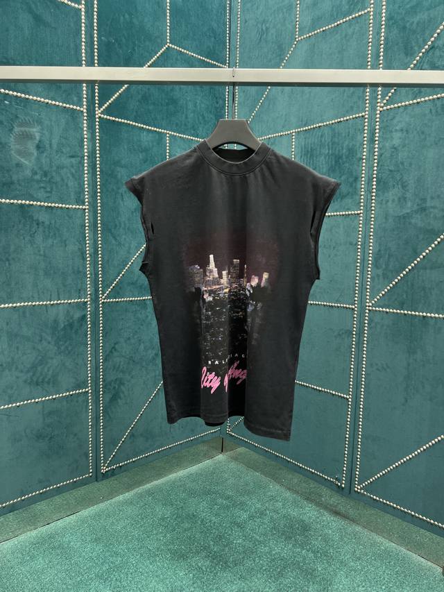 Balenciaga 25Ss new City Of Angels faded black jersey sleeveless T-shirt jersey