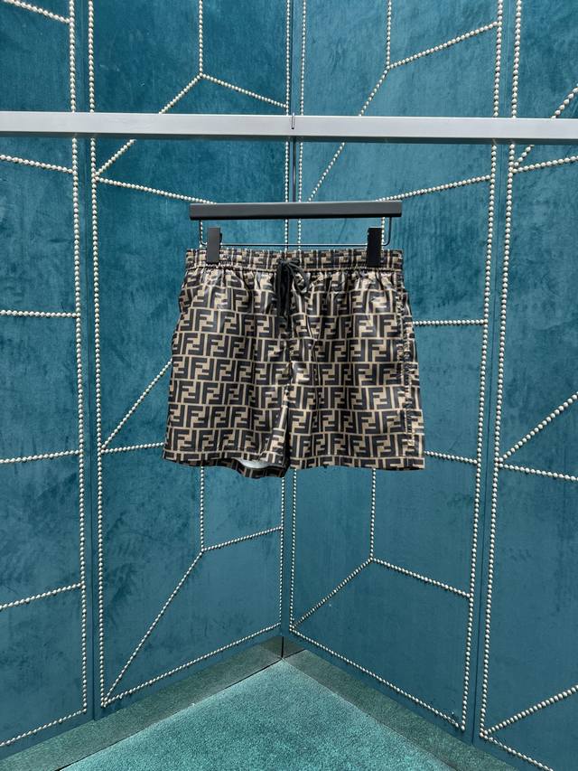 Fendi spring and summer new Ff jacquard pattern nylon elastic drawstring shorts