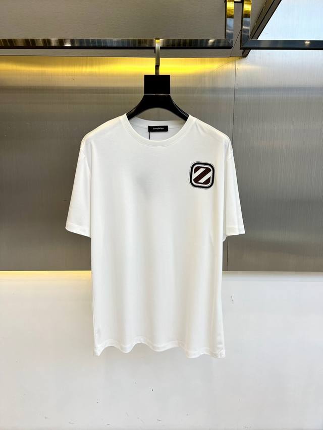 Zegna, 2025 Spring/Summer Men's New Round Neck Short Sleeve T-shirt. Imported wo