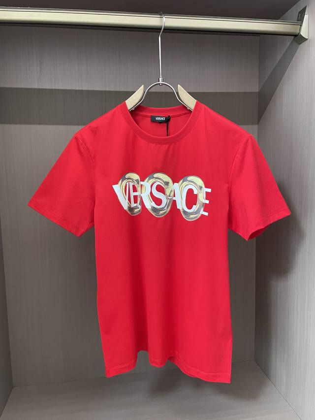 Versace 2025 Spring/Summer new ring chain letter print short-sleeved T-shirt; 80
