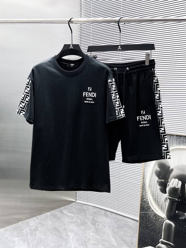Fendi 2025Ss new summer casual short-sleeved shorts suit, high-end version! Cust