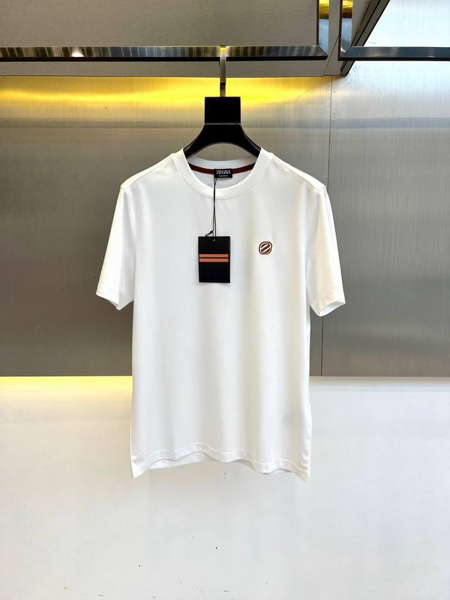 Zegna, Sea Island Cotton Short Sleeve Round Neck T-shirt. Classic logo, soft and