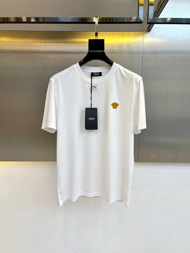 Versace, Sea Island Cotton Short Sleeve Round Neck T-shirt. Classic logo, soft a
