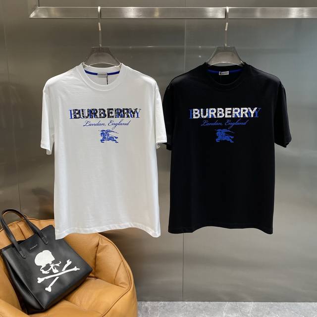 Burberry Burberry short-sleeved classic blue logo with British accent, simple de