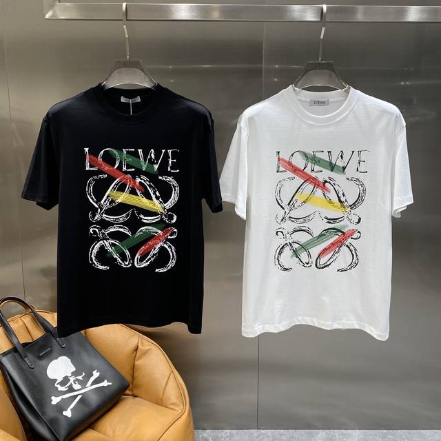 Luojia Loewe short-sleeved art full of colorful lines wrapped around letters and