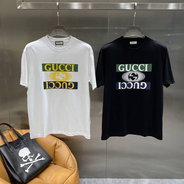 Gucci Gucci contrast color short-sleeved street high-end classic black base, gre
