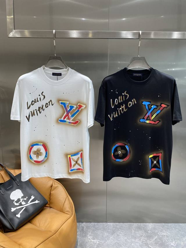 Donkey Lv graffiti short-sleeved street art classic black base, colorful graffit