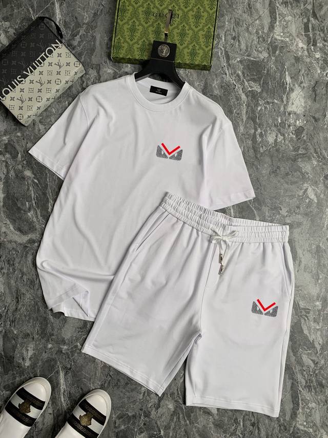 Straight brand Fendi Fendi 2025 new men's short-sleeved shorts suit! Official we